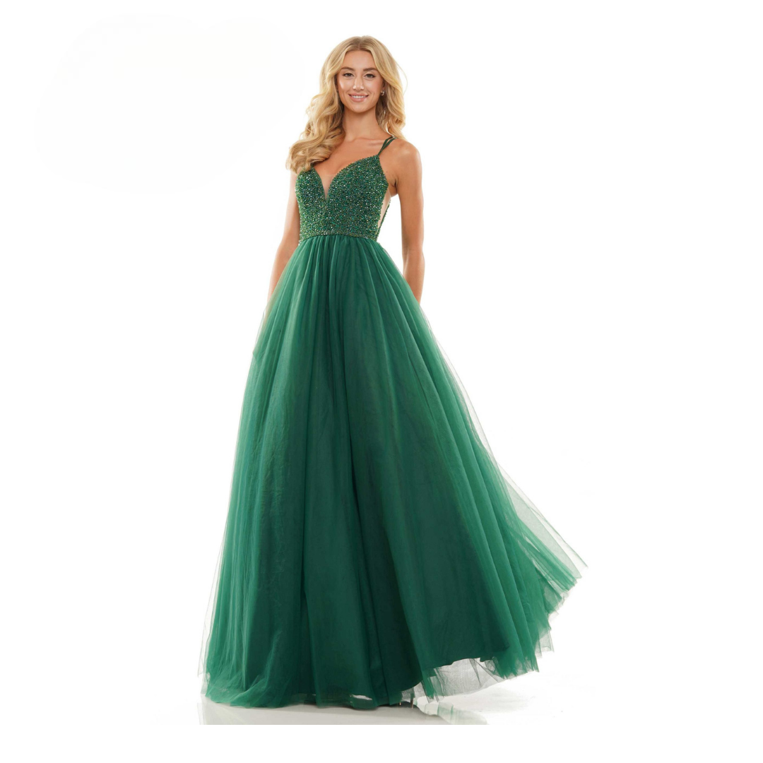 emerald green tulle prom dress Zapakasa Women Dark Green Off the Shoulder Appliques Tulle Prom Dress with  Accessory main image 1