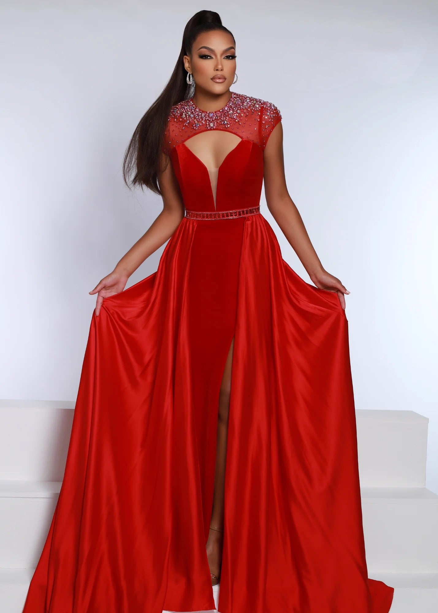 Red Stretch Velvet Pageant Dress